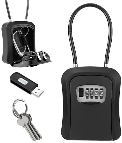 Faderr Key Safe, Portable Lock Box for Keys Outdoor with Shackle, Hangable Combination Key Lock Box Weatherproof for Home Office Garage School Car(Black,Size:/)