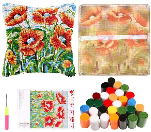 Guniata Set di cuscini per adulti, 43 cm, fai da te con filo all'uncinetto, federa fatta a mano, decorazione per divano (fiore)