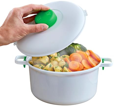 Basilico® Pentola a Pressione per Microonde 2,8L con Valvola di Vapore, Pentola a Pressione & Pressure Cooker per il Microonde – Salva Tempo & Energia – Incl. Cucchiaio & Misurino – per Es. Verdure