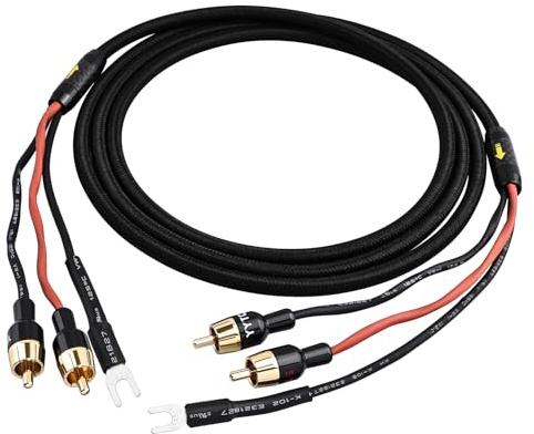 YYTCG Phono-kabel med jord 1,0 m – allt-i-ett RCA-kabel och skivspelare jordtråd, syrefri koppar med hög renhet, premiumskärmad för skivspelare till förförstärkare, statisk och bullerfri premium hifi