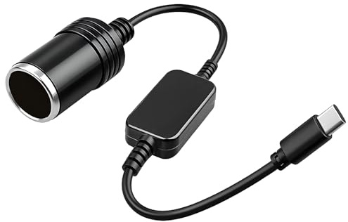 Adaptador USB C a Encendedor de Cigarrillo 12 V, Convertidor Adaptador de Corriente de 30cm, Tensión Ajustable 9V/12V/15V/20V, USB-C a Mechero para GPS, Dashcam y Cargadores de Coche
