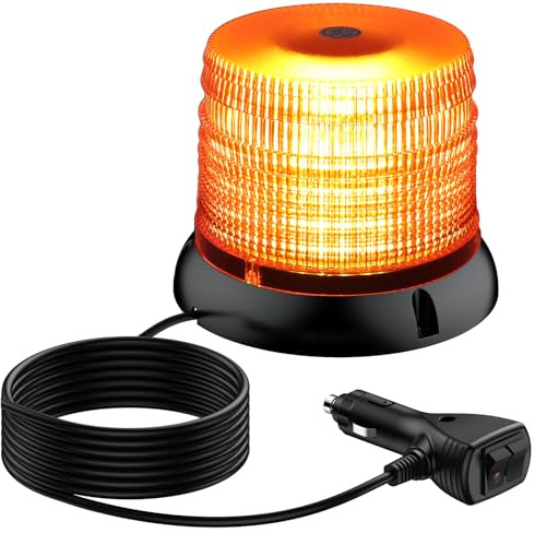 DTEANJU Baliza giratoria Rotativo Luz LED 12V/24V, 72 LED, base magnética, 6 modos de parpadeo, luz de advertencia IP65 para coche, camión, tractor,rotativo tractor