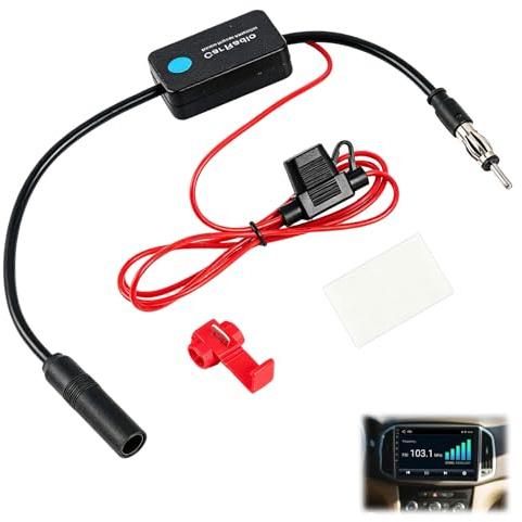 1 Stück 12V Auto FM Antennenverstärker mit Hoher Verstärkung und Geringem Rauschen, 25db, Universeller Autoradio Antennenverstärker, Inklusive Kleber und Rotem Clip, Geeignet für Autoradio FM