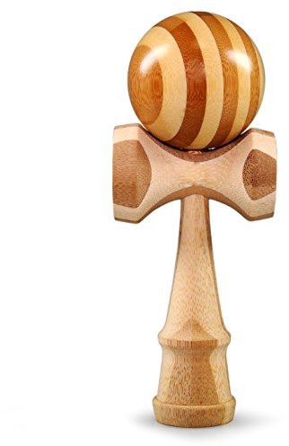 Ganzoo Kendama in faggio, Tradizionale attrezzo Sportivo Giapponese con Palla Forata collegata a Corda in Nylon e 3 Piatti di Presa, Impugnatura ergonomica per abilita ed Equilibrio, Strisce Legno