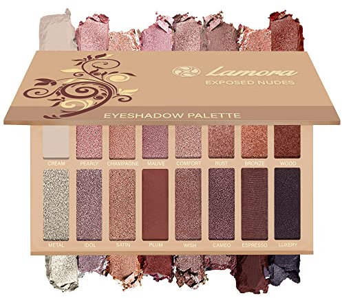 Best Pro Eyeshadow Palette Makeup - Matte + Shimmer 16 Colors - Highly Pigmented - Professional Nudes Warm Natural Bronze Neutral Smoky Cosmetic Eye Shadows - Lamora Exposed