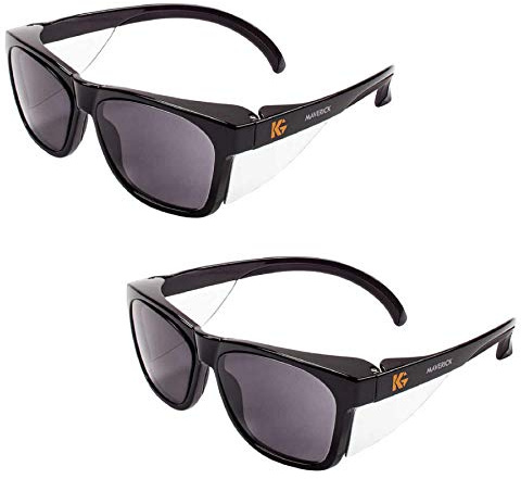 Kleenguard Maverick Safety Glasses with Intergrated Side Shields (2 Pair) (49311 Smoke Anti-Fog Lens with Black Frame)
