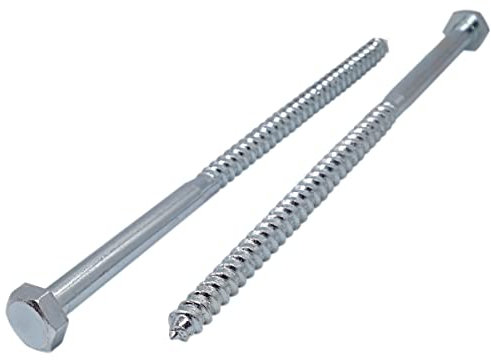 Marcopol Juego de 2 tornillos hexagonales de acero galvanizado DIN 571 para madera, M12 x 200 mm, tornillos hexagonales, tornillos de retención, cabeza hexagonal