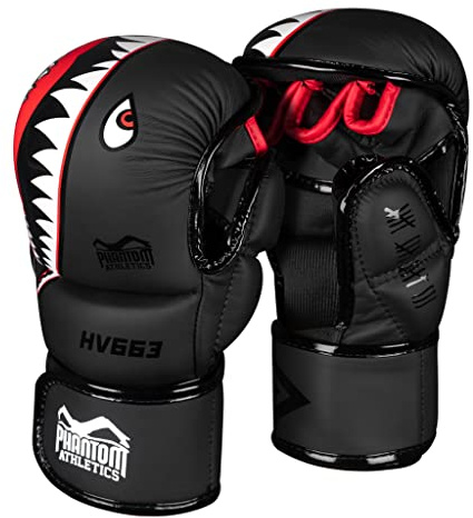 Guanti MMA Phantom Fight Squad | Guanti professionali per lo sparring, il combattimento, la boxe, il combattimento libero (S/M - Nero)
