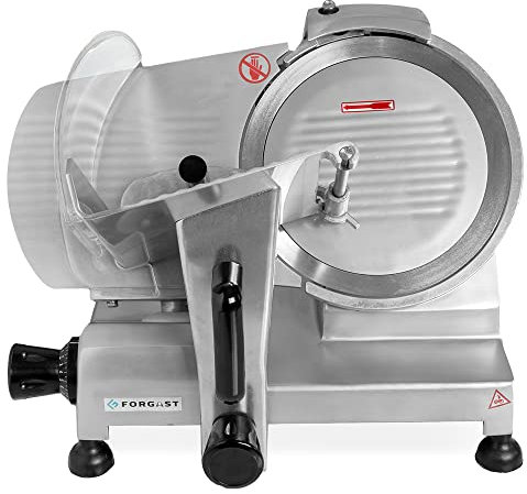 Forgast Affettatrice Elettrica Salumi Carne, Macchina Affettatrice Professionale, Lama in acciaio da 25cm, Corpo in alluminio anodizzato, Affilatore integrato, Spessore fette 0,2-12mm