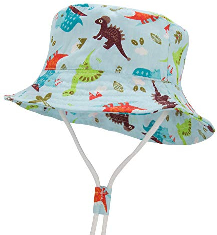 Durio Baby Sonnenhut Kinder Sonnenhüte UV Schutz Breite Krempe Fischerhut Hut Sonnenschutz Unisex Junge Mädchen Kleinkind Blaue Dinosaurier 2-4 Jahre