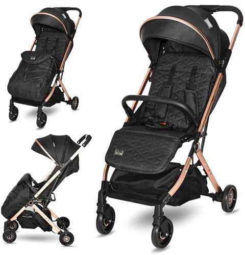 Lorelli Kinderwagen Myla, Buggy klein zusammenklappbar, nur 7 kg, kompakter Sportsitz bis 15kg, geeignet für Flugreisen, Baby Reisebuggy, schwarz grau