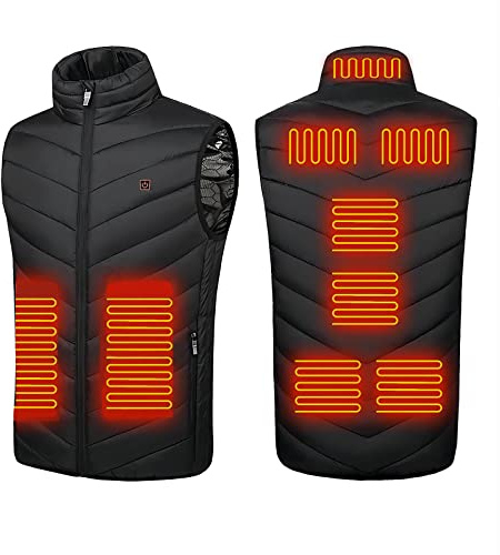 Monave Uppvärmbar väst, herr, uppvärmbar jacka, värmeväst med 3 lägen för motorcykel, camping, cykling, daglig användning, svart (powerbank ingår ej), svart, XXL