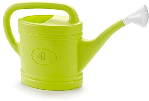 Tradineur - Regadera de plástico con línea de medida, fácil llenado, ligera y versátil, regar plantas, flores, interior y exterior, accesorio de jardín, fabricada en España, 4 litros, color aleatorio