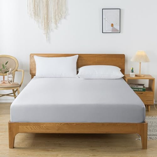 bienDo Spannbettlaken 140x200 cm für Boxspringbetten, Hellgrau, Bambus Seiden Topper, 35CM Tiefes Spannbetttuch, Weich, Kühlung und Atmungsaktiv
