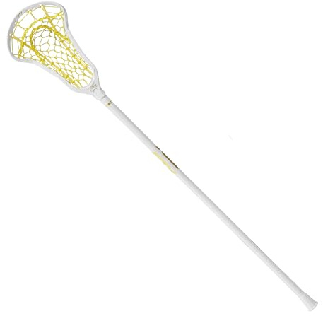 STX Crux Pro Women's Complete Elite Lacrosse Stick, White, Strung with Yellow Lock Pocket, 7/8 Crux Pro Handle