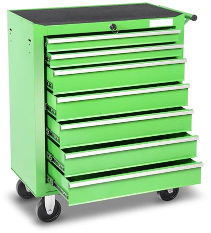 Auto Dynasty Rolling Tool Chest with 7-Drawer Cabinet Non-Slip Mat Keyed Locking System Fits with Garage, Warehouse and Workshop, Green