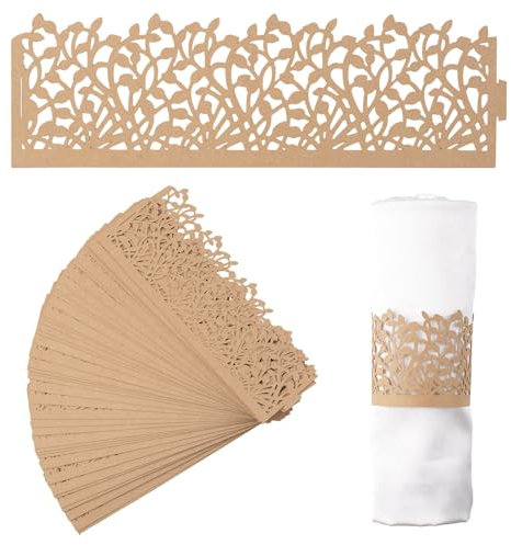 URROMA Lot de 50 ronds de serviette en papier kraft vintage en forme de branche d'arbre pour Noël, Thanksgiving, anniversaire de mariage, décoration de dîner