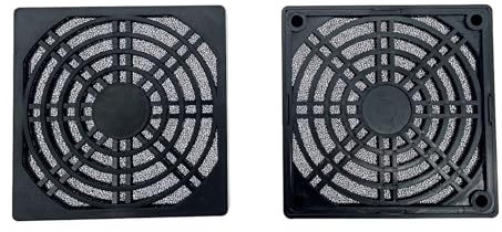 JZK 2x Kunststoff-PC-Lüftergitter mit Schaumstoffplatte innen für 80 x 80 mm Lüfter, 8 cm Gehäuselüfter-Staubfilter, 80 mm Kühllüfter-Filtergitter-Abdeckung, schwarzer quadratischer Lüftergitter-Schut