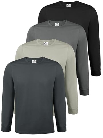 ALPIDEX Långärmad T-Shirt Herr 4 Pack Bomull Long Sleeve S-5XL | 200 g/m², Rund Hals, Enfärgad, Regular Fit, OEKO-TEX, Andningsbar, Fritid, Vardag, Longsleeve, Lång Ärm, 100% Bomull