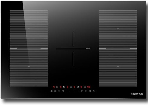 NOXTON Piano Cottura Induzione 5 Fuochi, 77 cm Piano Cottura Elettrico 5 Piastre da Incasso, 7200W Domino Piastra ad Induzione di Scivolo con Flessible Zona, Boost, Timer, Blocco di Sicurezza
