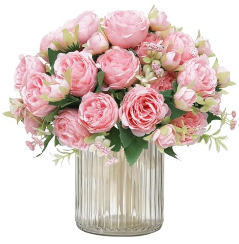 MisFun 3 Pièces Pivoine Artificielle, Bouquet de Fleurs Artificielles, Faux Bouquet de Pivoines, Fleurs Artificielles Deco Fleurs en Soie, pour la décoration de Maison Nuptiale de Noce (Rose Foncé)