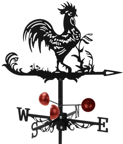Qivine Girouette de Jardin Exterieur, Rétro Girouettes Coq en Métal avec Support et Indicateur Directionnel, Décoration Girouette de Toit pour Jardin, Toit, Cour, Ferme 33x58cm (Coq)