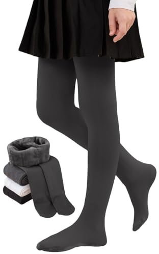 Yutdeng Collants Thermiques Filles Enfants Collants Doublé en Polaire d'hiver Épais Chaud Collant Opaque Extensibles Taille Haute Leggings Pantalon de Danse Ballet Chaussettes,Gris Foncé,150-160cm
