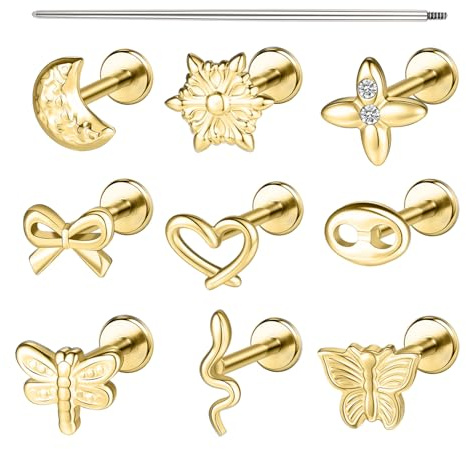 AOEDEJ 16G Gold Filled Internally Threaded Nose Rings Studs for Women Men Hypoallergenic Surgical Steel Nose Nostril Medusa Cartilage Helix Tragus Piercing Jewelry