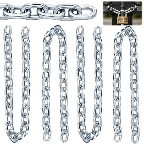 Cididu 4 Pack Security Link Chain 2 Ft, 1/4'' Thick Steel Gate Link Chains, Heavy Duty Thick Coil Chain for Home, Outdoor, Fences, Bicycles, Scooters, Garage Doors, Pet Cages, Barn Door (No Lock)