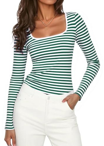 Aottori Camiseta Manga Larga Mujer Cuello Cuadrado | Básico, Top, Shirt, Elegante, de Punto, Ajustado, Elástico, Sólido, Casual, Blusa, Túnica