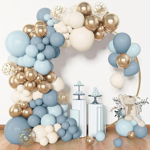 BlueCloudy 153pcs Kit Arco Ghirlanda Palloncini Blu Polvere, Diverse Misure 45 30 25 12 cm, Palloncini Latex Blu Sabbia Bianca Metallic Oro Confezioni per Decorazioni Compleanno Boho