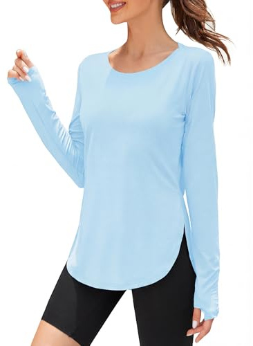 Rapbin Women's Long Sleeve Gym Tops Workout Running Sports Shirts Ladies Lightweight Breathable Sun Protection Shirt UPF 50+ Quick Dry T-Shirt with Thumb Holes