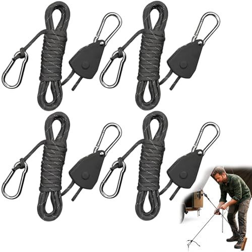 QhgPnt 4 Sets Rope Ratchets, Slackline and Kayak Accessories, 6M Small Reflective Rope, Luggage Straps and Tie Down Straps for Outdoor Camping and Emergency Use