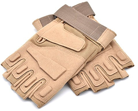 HKUCO Gants de vélo antidérapants Brun Clair de moitié Doigts pour l'équitation/l'escalade/l'entraînement/Les Sports de Plein air
