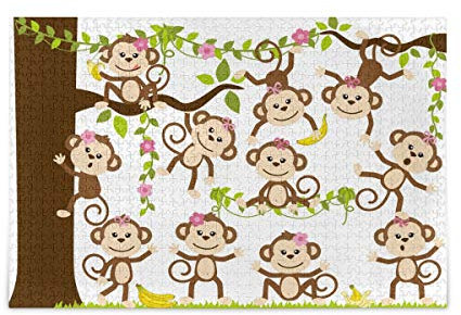 Mnsruu Cartoon Monkey Tree Flower Banana Jigsaw Puzzle Leisure Creative Games 1000 Pieces for Adults Children Gift