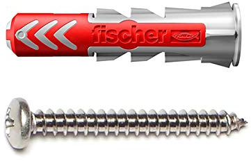 fischer DuoPower 1/4 x 1-3/16 S PH, 50 Plugs & 50 Screws, Powerful Universal Plug with Intelligent 2-Component Technology for Fastenings in Concrete, Bricks, Drywall, Chipboard, etc