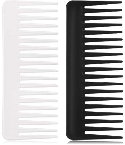 Peigne Démêlant à Dents Larges pour Cheveux Bouclés - Sans Poignée, pour Coiffure et Shampooing (Noir, Blanc)