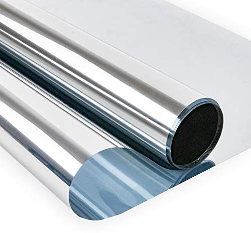 Zindoo Pellicola per Vetri Finestre Pellicola Specchio da Finestra Riflettente Monodirezionale 99% Anti-UV Controllo del Calore, Adatto per Ufficio Casa, Argento 44.5 * 200cm