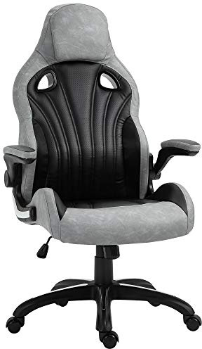 Vinsetto Sedia da Ufficio Poltrona Gaming, Ergonomica con Schienale Alto, Girevole e Altezza Regolabile, Nero e Grigio