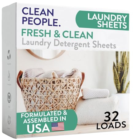 The Clean People Laundry Detergent Sheets - Laundry Soap - Ultra Concentrated, Recyclable Packaging, Stain Fighting - Fresh Scent, 32 Pack