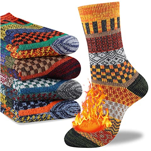 Heatuff Mens Thick Wool Socks Thermal Warm Winter Crew Socks 5 Pairs Multicolors