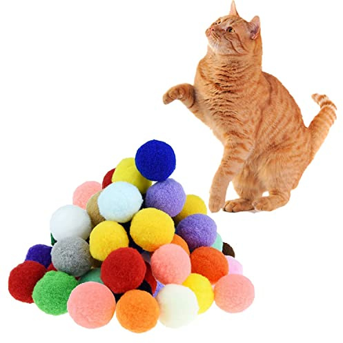 Shizhoo Premium Soft Pom Pom Balls for Kittens - Lightweight, Interactive, Assorted Colors - Plush Toy for Kitten Training and Play - Pet Products for Cats (1.2 Inches 30 Balls)