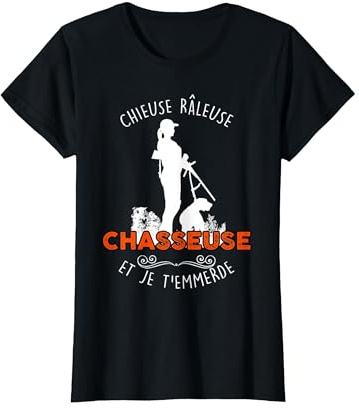 Chasseuse Chieuse Et Râleuse Humour Femme Chasse T-Shirt, Femme, Noir, S