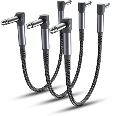 Elebase Guitar Patch Cables 6-Inch 3-Pack,6.35MM Effects Pedal Board Cord,1/4 Right-Angle Nylon Braided Instrument Audio Cable,Pedalboard Connector TS Copper Wire for Amp/Amplifier,Mixer,Electric Bass