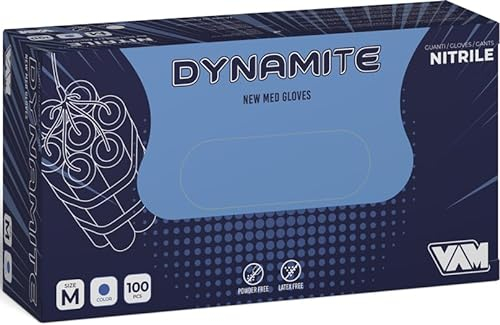 DYNAMITE Guanti in Nitrile Blu ULTRA RESISTENTI, 100% DI SPESSORE in più rispetto al nostro guanto Starblue, perfetti per Sanità, Alimentare, Pulizia, Ferramenta, Ind. Chimica, Automotive (100, M)