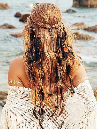 Reaky Feder-Stirnband, Boho-Kopfschmuck, indische Feder-Stirnbänder, Haarteil, Schmuckzubehör für Damen