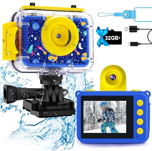 Macchina Fotografica Bambini, Fotocamera Bambina Digitale Camera Impermeabile con schermo IPS da 2,4 pollici, Regalo Bambino e Bambina 3 4 5 6 7 8 9 10 anni,Regalo di Compleanno/Natale