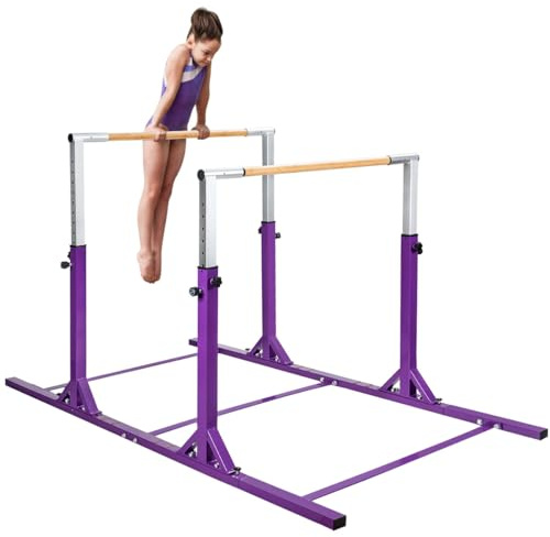 GYMAX Barre Doppie per Ginnastica, Allenamento Ginnico in Acciaio, Larghezza e Altezza Regolabile, Carico 120 kg+, Barra Ginnica per Bambini da 6 a 12 Anni, Ideale per Palestra, Casa (Viola)