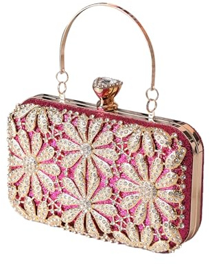 CORIOS Sac de Soirée en Strass Fleur pour Femme Diamond Embrayage Sacs à Main D'épaule de Mariée Élégant Pochette Portefeuille Sacs Fourre-Tout pour Mariage Cocktail Fête Ceremonie Rose