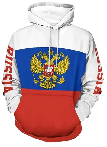 Sweat À Capuche pour Homme Et Femme - Pull À Manches Longues avec Poches Et Drapeau Russe Vintage, Haut Grande Taille pour Vêtements De Travail Décontractés, Salle De Sport,